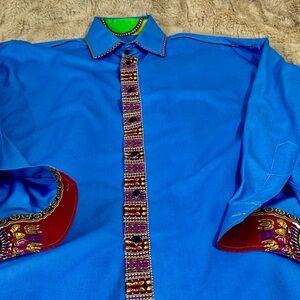 KENTE TRIBAL PRINT LONG SLEEVE BUTTON DOWN COLLARED DRESS SHIRT  XXL (27x32)
